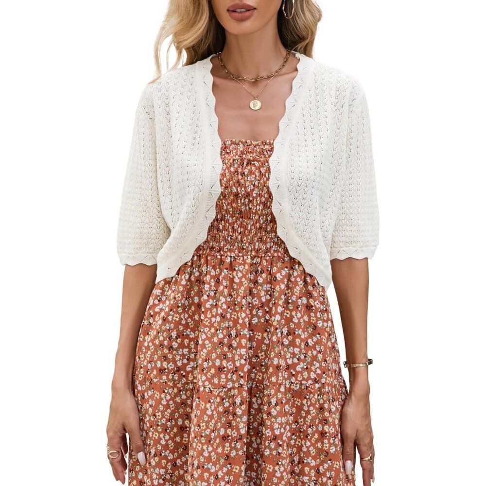 Women's Merino Wool Cropped Bolero Shrug Lightweight Cardigan for Dresses